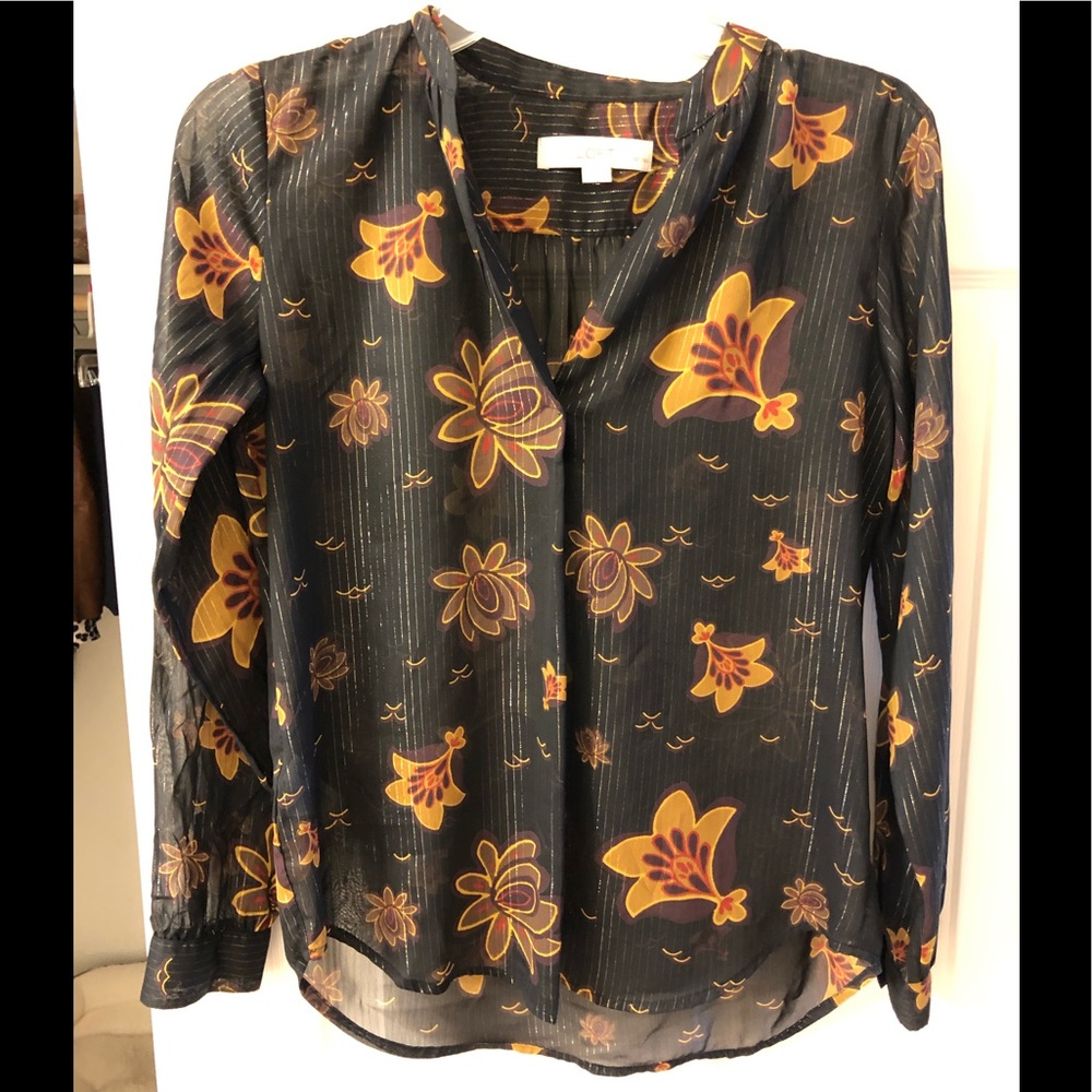 Loft black and gold floral top